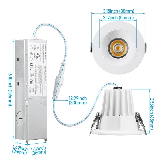 Alt view image 6 of 7 - TORCHSTAR 6-Pack 5CCT 2 Inch LED Recessed Lighting, Anti-Glare, CRI90 | Deep Baffle Trim, Wet Location, 600LM Dimmable, Aluminum, IC Rated, ETL, Ceiling Downlight for Bathroom, Eaves, Porch