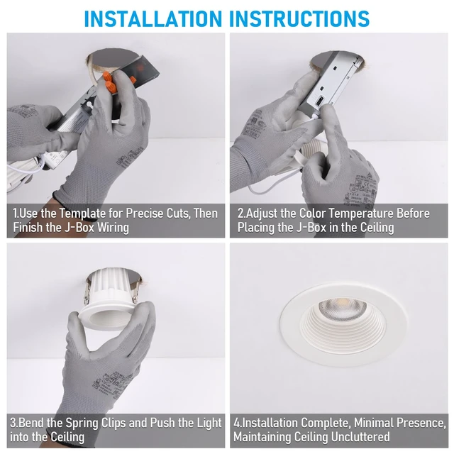 Alt view image 7 of 7 - TORCHSTAR 6-Pack 5CCT 2 Inch LED Recessed Lighting, Anti-Glare, CRI90 | Deep Baffle Trim, Wet Location, 600LM Dimmable, Aluminum, IC Rated, ETL, Ceiling Downlight for Bathroom, Eaves, Porch