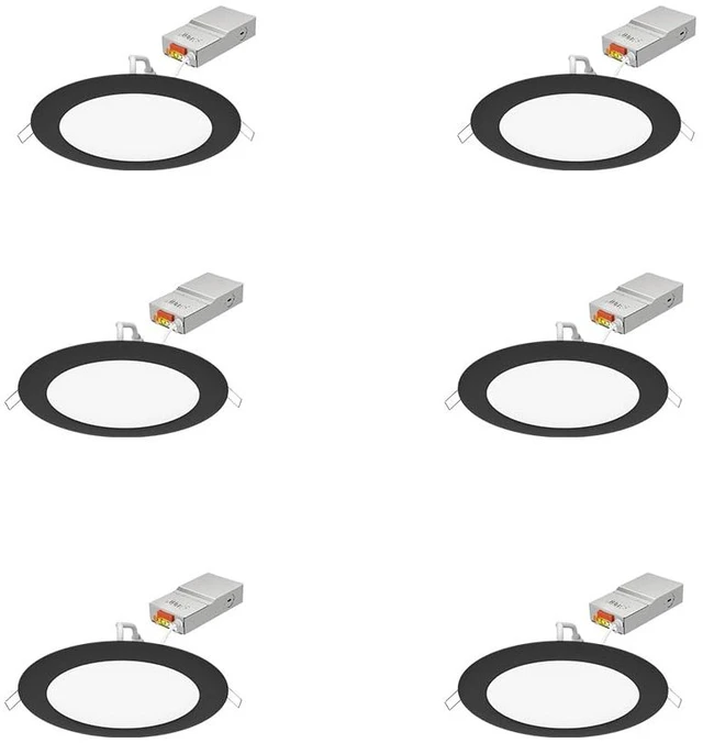 Main image of Juno 6 Inch LED Recessed Light, 5CCT, Ultra-Thin Flat Trim, Black, 6-Pk | 6 Inch Matte Black Round Wafer Downlights, 5-in-1 Switchable White Color Temperature, 120V, 6-Pack (WF6 SWW5 90CRI CP6 MB M2)
