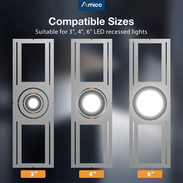 Alt view image 3 of 7 - Amico 24 Pack 26 Inch New Construction Mounting Plate, Wafer Light Bracket | Round Hole 3/4/6 Inch Flat Galvanized Steel Wafer Light Rough in Plate for LED Recessed Lighting Housing