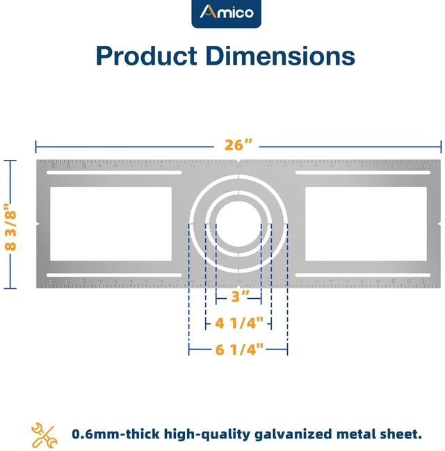 Alt view image 7 of 7 - Amico 24 Pack 26 Inch New Construction Mounting Plate, Wafer Light Bracket | Round Hole 3/4/6 Inch Flat Galvanized Steel Wafer Light Rough in Plate for LED Recessed Lighting Housing