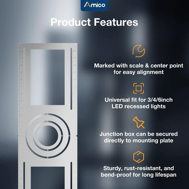 Alt view image 5 of 7 - Amico 24 Pack 26 Inch New Construction Mounting Plate, Wafer Light Bracket | Round Hole 3/4/6 Inch Flat Galvanized Steel Wafer Light Rough in Plate for LED Recessed Lighting Housing