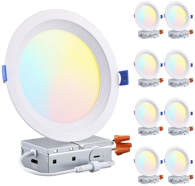Main image of TORCHSTAR 8-Pack 5CCT 6 Inch Slim LED Recessed Lights, Anti-Glare, Aluminum | 12W 1000LM, CRI90 Dimmable Ceiling Downlight with J Box, Air Tight, IC Rated, 2700K3000K3500K4000K5000K, ETL, Energy Star