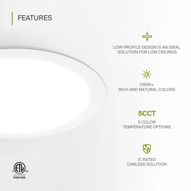 Alt view image 3 of 7 - ASD 4 Pack 11/12 Inch LED Recessed Lighting 24W, 5 CCT 2700K-5000K CRI90+, IC Rated Ultra Thin Dimmable Ceiling Lights with J Box, Canless Wafer Downlight, Round Slim Panel Light, UL Listed, White