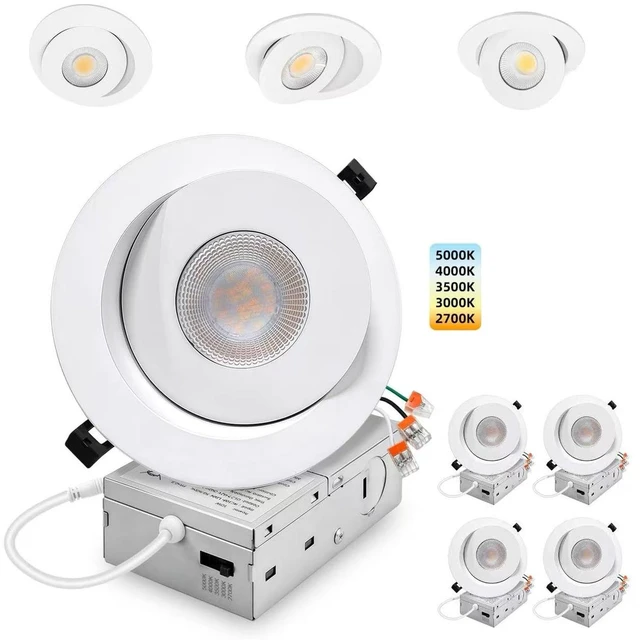 Main image of Gimbal Led Recessed Light 6 inch - 5CCT 18W for Sloped Ceiling | 4 Pack, 1600LM, 360° Rotatable+90° Tilt Eyeball Canless Light, 120V, ETL& IC, Damp Rated, 5%-100% Dimmable, 90+CRI, 38°Beam