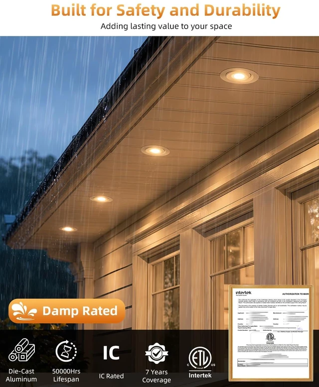 Alt view image 5 of 7 - Gimbal Led Recessed Light 6 inch - 5CCT 18W for Sloped Ceiling | 4 Pack, 1600LM, 360° Rotatable+90° Tilt Eyeball Canless Light, 120V, ETL& IC, Damp Rated, 5%-100% Dimmable, 90+CRI, 38°Beam