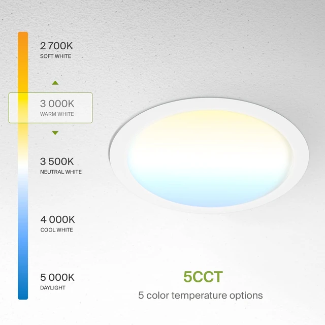 Alt view image 6 of 7 - ASD 4 Pack 11/12 Inch LED Recessed Lighting 24W, 5 CCT 2700K-5000K CRI90+, IC Rated Ultra Thin Dimmable Ceiling Lights with J Box, Canless Wafer Downlight, Round Slim Panel Light, UL Listed, White