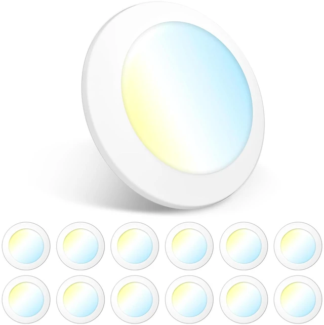 Main image of 12 Pack 5/6 Inch 5CCT LED Disk Lights, Dimmable Flush Mount Ceiling | Recessed Disc Light, 2700K/3000K/4000K/5000K/6000K Selectable, 15W=110W, 1100LM, Low Profile Surface Mount Can Light, ETL&FCC