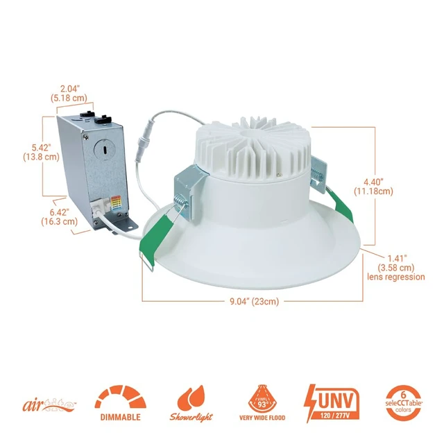 Alt view image 3 of 7 - HALO LCR 8 inch Recessed Smooth Canless LED Downlight, 5000 Lumens, 6CCT | 2700K-6500K selectable CCT; dim with residential or commercial dimmers; Wet location listed for showers & protected ceilings