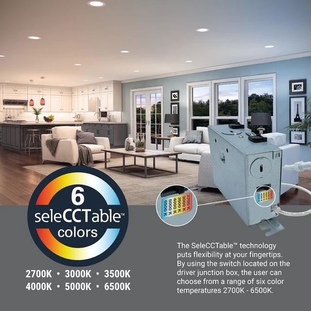 Alt view image 6 of 7 - HALO LCR 8 inch Recessed Smooth Canless LED Downlight, 5000 Lumens, 6CCT | 2700K-6500K selectable CCT; dim with residential or commercial dimmers; Wet location listed for showers & protected ceilings