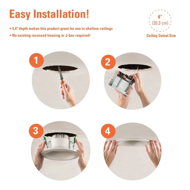 Alt view image 7 of 7 - HALO LCR 8 inch Recessed Smooth Canless LED Downlight, 5000 Lumens, 6CCT | 2700K-6500K selectable CCT; dim with residential or commercial dimmers; Wet location listed for showers & protected ceilings