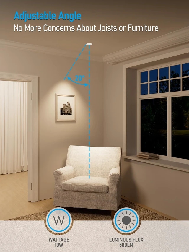 Alt view image 6 of 7 - TORCHSTAR 4-Pack 3 Inch 5CCT Zero Glare LED Recessed Lights with J-Box | Deep Recessed Anti Glare Canless Downlight, Gimbal Ceiling Light, Ultra Narrow Frame, ETL FCC, 2700K/3000K/3500K/4000K/5000K