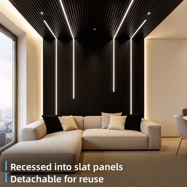 Alt view image 2 of 7 - Art3d 6-Pack Flexible Recessed LED Strip Light Kit, Dimmable White Light | Reusable Recessed Silicone Rope Light, Remote Control, Easy DIY Installation, Ideal for Slat Wall Panel Headboard Home Decor