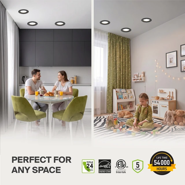 Alt view image 2 of 7 - ASD 6 Pack Black Retrofit LED Recessed Lighting 6 Inch, 5CCT Wafer Lights | 12W 2700K-5000K 1078LM Metal Can Lights for Ceiling 6 Inch, Baffle Trim Dimmable 6 Inch Recessed Lights, ETL Energy Star