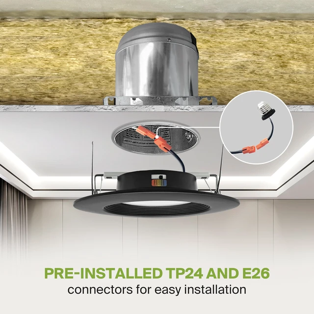 Alt view image 3 of 7 - ASD 6 Pack Black Retrofit LED Recessed Lighting 6 Inch, 5CCT Wafer Lights | 12W 2700K-5000K 1078LM Metal Can Lights for Ceiling 6 Inch, Baffle Trim Dimmable 6 Inch Recessed Lights, ETL Energy Star