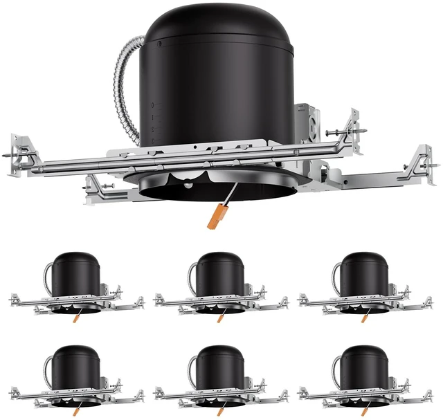 Main image of Anyhome 6 Inch Can Light Housing,UL Listed,120-277V,6Pack,New Construction | Black Recessed Light Housing,IC-RatedAirtight,TP24 Connector,9 1/8"-25" Hanger Bars For Wood Joists,Ceiling Installation