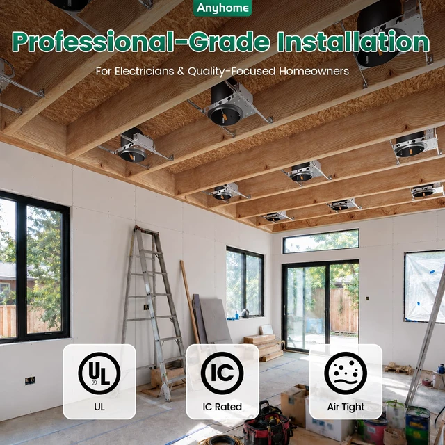 Alt view image 2 of 7 - Anyhome 6 Inch Can Light Housing,UL Listed,120-277V,6Pack,New Construction | Black Recessed Light Housing,IC-RatedAirtight,TP24 Connector,9 1/8"-25" Hanger Bars For Wood Joists,Ceiling Installation