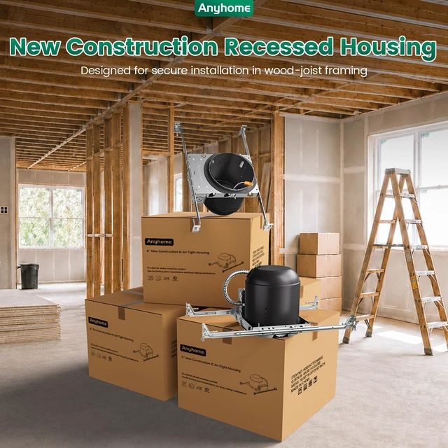 Alt view image 3 of 7 - Anyhome 6 Inch Can Light Housing,UL Listed,120-277V,6Pack,New Construction | Black Recessed Light Housing,IC-RatedAirtight,TP24 Connector,9 1/8"-25" Hanger Bars For Wood Joists,Ceiling Installation