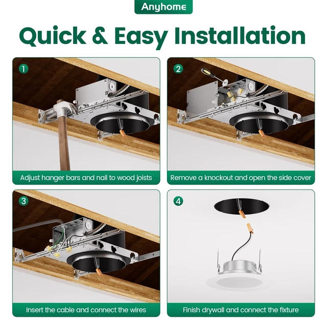 Alt view image 6 of 7 - Anyhome 6 Inch Can Light Housing,UL Listed,120-277V,6Pack,New Construction | Black Recessed Light Housing,IC-RatedAirtight,TP24 Connector,9 1/8"-25" Hanger Bars For Wood Joists,Ceiling Installation