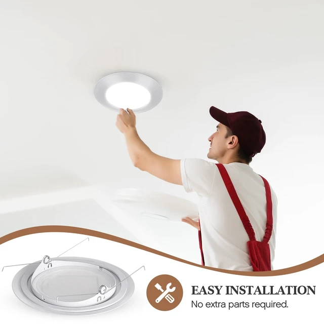 Alt view image 5 of 6 - Glooglitter 4 Pcs 6 Inch Shower Trim Recessed Light Covers with Lens | White Albalite Lens Diffuser, Waterproof Ceiling Trim for Wet Bathroom, Replacement with Spring Clips, Easy Install Fixture