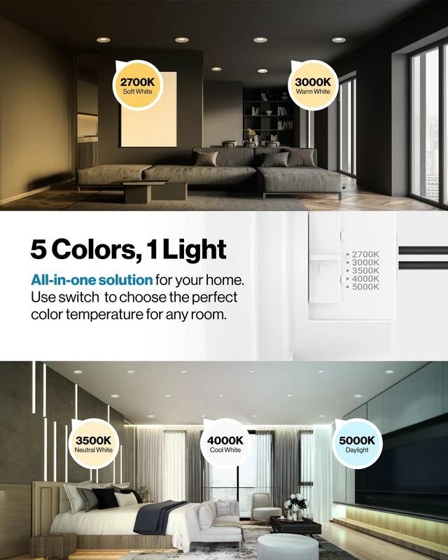 Alt view image 2 of 6 - Sunco 10 Pack 4 Inch LED Recessed Lights, Smooth Retrofit, 5CCT, Dimmable | 11W, 660 lumens, 2700K-5000K selectable; E26 adapter and TP24 connector for 4-inch recessed cans, Dimmable -UL