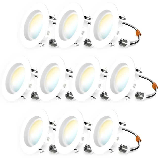 Main image of Sunco 10 Pack 4 Inch LED Recessed Lights, Smooth Retrofit, 5CCT, Dimmable | 11W, 660 lumens, 2700K-5000K selectable; E26 adapter and TP24 connector for 4-inch recessed cans, Dimmable -UL