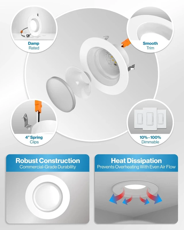 Alt view image 6 of 6 - Sunco 10 Pack 4 Inch LED Recessed Lights, Smooth Retrofit, 5CCT, Dimmable | 11W, 660 lumens, 2700K-5000K selectable; E26 adapter and TP24 connector for 4-inch recessed cans, Dimmable -UL