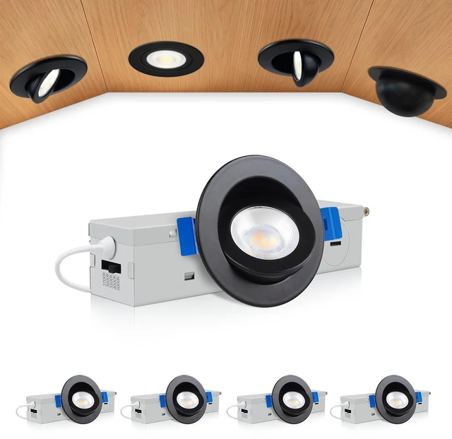 Main image of zouzai 2 Inch Gimbal LED Recessed Lights, 5CCT, 5W 550LM, Black 4 Pack | 2700K-5000K Selectable, 5%-100% Dimmable, 360°+90° Directional Eyeball Downlight, with Junction Box, CRI90+, ETL & IC Rated
