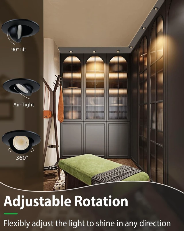 Alt view image 2 of 7 - zouzai 2 Inch Gimbal LED Recessed Lights, 5CCT, 5W 550LM, Black 4 Pack | 2700K-5000K Selectable, 5%-100% Dimmable, 360°+90° Directional Eyeball Downlight, with Junction Box, CRI90+, ETL & IC Rated