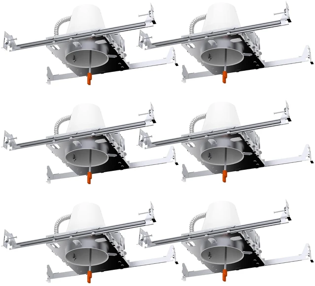 Main image of Sunco 6 Pack 4 Inch Recessed Lighting Housing, New Construction Can | 120-277V, Hardwired, TP24 Connector, Air Tight Steel, IC Rated, Easy Install, UL Listed, Ceiling Installation
