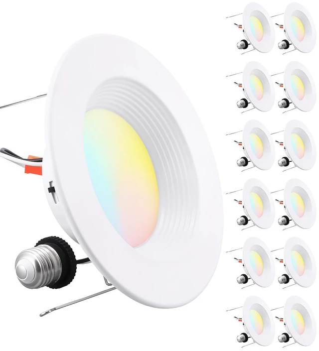 Main image of TORCHSTAR 12-Pack 5CCT 5/6 Inch LED Retrofit Recessed Lighting, CRI90+ | Anti-Glare Baffle Metal Trim, FCC T24 ETL, 1100LM Dimmable Can Lights, E26, TP24, 2700K/3000K/3500K/4000K/5000K