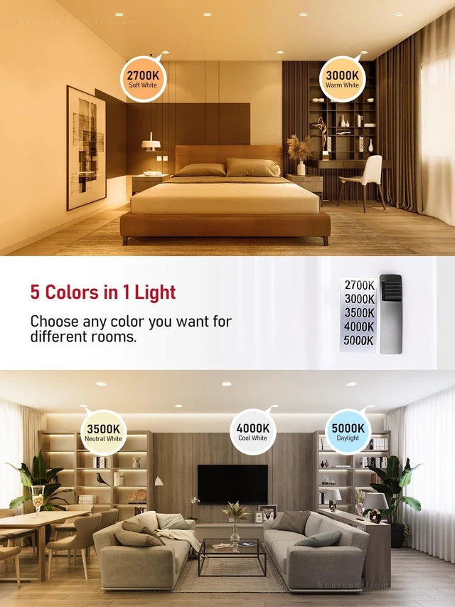 Alt view image 2 of 7 - TORCHSTAR 12-Pack 5CCT 5/6 Inch LED Retrofit Recessed Lighting, CRI90+ | Anti-Glare Baffle Metal Trim, FCC T24 ETL, 1100LM Dimmable Can Lights, E26, TP24, 2700K/3000K/3500K/4000K/5000K