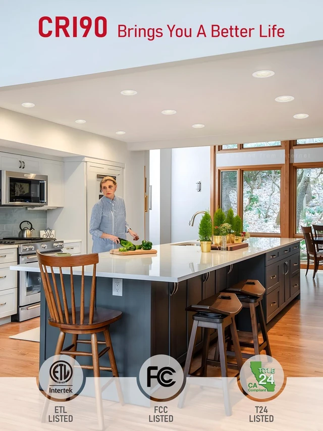 Alt view image 3 of 7 - TORCHSTAR 12-Pack 5CCT 5/6 Inch LED Retrofit Recessed Lighting, CRI90+ | Anti-Glare Baffle Metal Trim, FCC T24 ETL, 1100LM Dimmable Can Lights, E26, TP24, 2700K/3000K/3500K/4000K/5000K