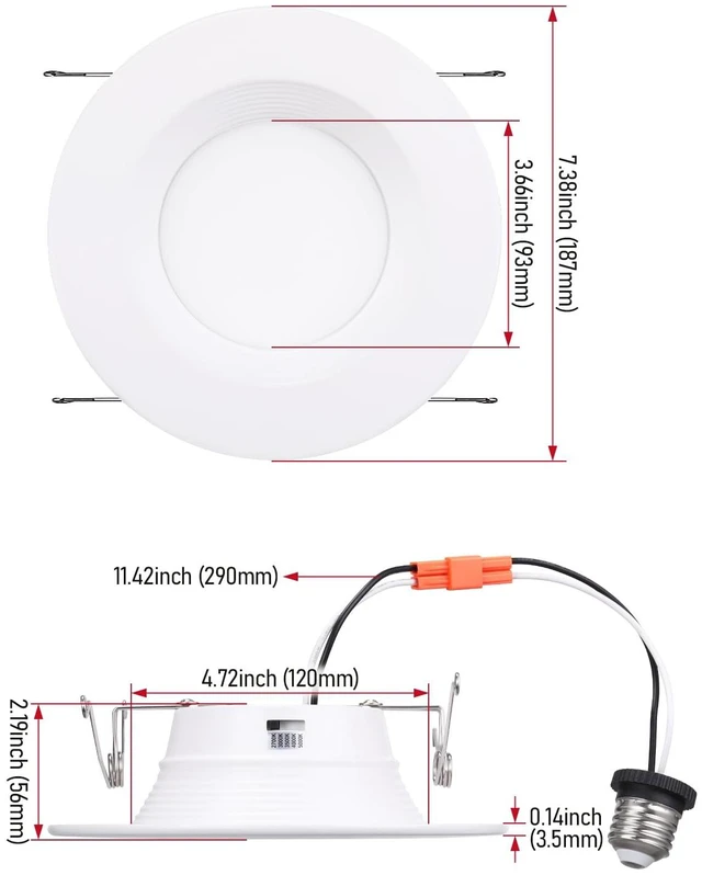 Alt view image 6 of 7 - TORCHSTAR 12-Pack 5CCT 5/6 Inch LED Retrofit Recessed Lighting, CRI90+ | Anti-Glare Baffle Metal Trim, FCC T24 ETL, 1100LM Dimmable Can Lights, E26, TP24, 2700K/3000K/3500K/4000K/5000K