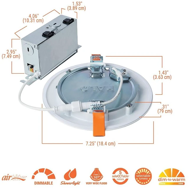 Alt view image 3 of 7 - HALO HLBC Slim Regressed Canless LED Recessed Lighting 6 inch 5CCT 900lm | Regressed prismatic lens for visual comfort, IC rated, AIR-TITE, wet rated for soffit /shower light, dims to 5% + dim to warm