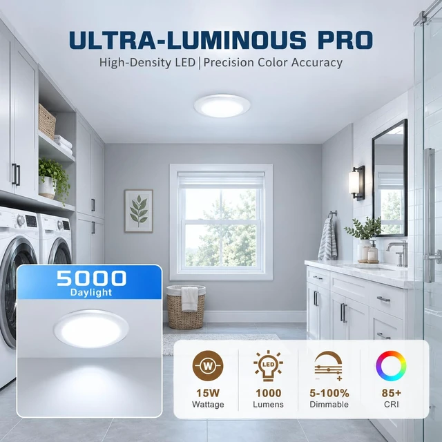 Alt view image 2 of 7 - TOPELER Dimmable LED Surface Mount Downlight, 15W 1000Lm Low Profile Ceiling Light Fixture, 5000K Daylight, Installs with Junction Box or Recessed Can, ETL-Listed, 6 Pack