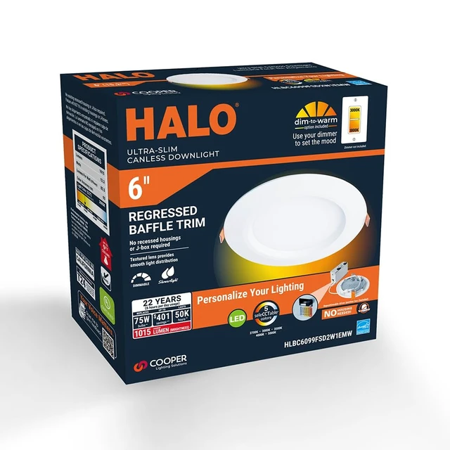 Alt view image 2 of 7 - HALO HLBC Slim Regressed Canless LED Recessed Lighting 6 inch 5CCT 900lm | Regressed prismatic lens for visual comfort, IC rated, AIR-TITE, wet rated for soffit /shower light, dims to 5% + dim to warm