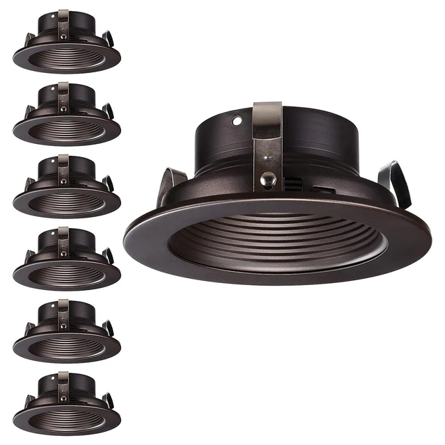 Main image of TORCHSTAR 6-Pack 4 Inch Recessed Light Trim, Oil Rubbed Bronze | Full Metal, Step Baffle, 4 Inch Can Light Trim for PAR16, PAR20, BR20, Anti Glare, Fit Halo/Juno Remodel Recessed Housing