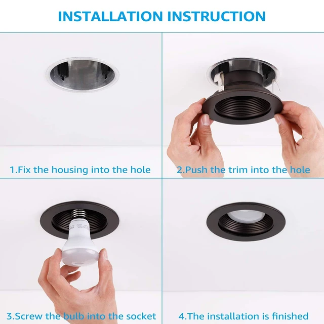 Alt view image 7 of 7 - TORCHSTAR 6-Pack 4 Inch Recessed Light Trim, Oil Rubbed Bronze | Full Metal, Step Baffle, 4 Inch Can Light Trim for PAR16, PAR20, BR20, Anti Glare, Fit Halo/Juno Remodel Recessed Housing