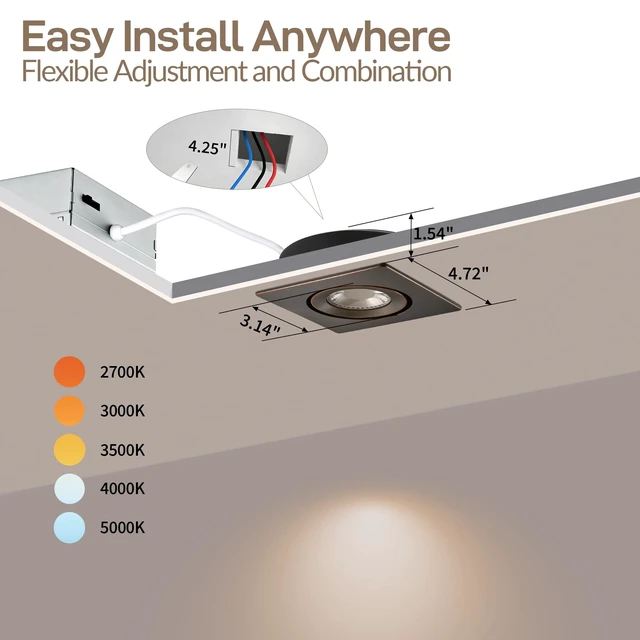 Alt view image 2 of 7 - KnLnny Ware Bronze 4 Inch Square Gimbal Recessed LED Spot Lights,6 Pack | 9W, IC Rated Air Tight, Swivel Adjustable Eyeball Downlight with J Box, 180° Rotation Canless LED Ceiling Light