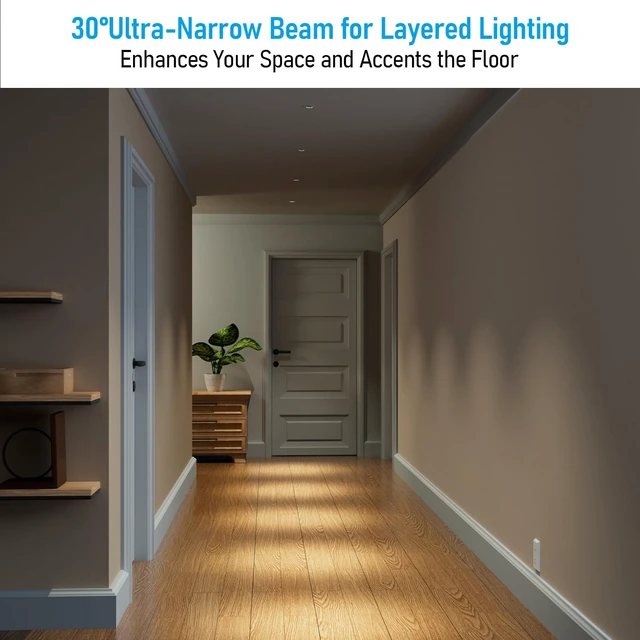 Alt view image 3 of 7 - TORCHSTAR 2-Pack 3 Inch 5CCT LED Pinhole Recessed Lights with J-Box | 30° Ultra-Narrow Recessed Ceiling Spotlight for Layered Lighting, IC Rated, Dimmable, Anti-Glare, CRI 90, 2700-5000K, ETL FCC