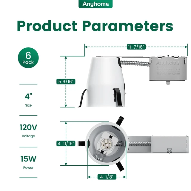 Alt view image 5 of 7 - 6 Pack 4 Inch Recessed Lighting Housing Remodel,Can Light Housing | IC Rated & Air Tight,E26 Connector,ETL Listed