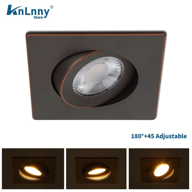 Alt view image 3 of 7 - KnLnny Ware Bronze 4 Inch Square Gimbal Recessed LED Spot Lights,6 Pack | 9W, IC Rated Air Tight, Swivel Adjustable Eyeball Downlight with J Box, 180° Rotation Canless LED Ceiling Light