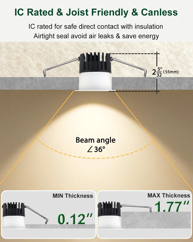 Alt view image 7 of 7 - zouzai 2 inch Recessed Lighting, Anti-Glare, 5CCT, 8W 840LM, White 6 Pack | 2700K/3000K/3500K/4000K/5000K Selectable, Dimmable, IP65 Waterproof, Exterior Soffit Lighting, CRI90+, ETL & IC Rated