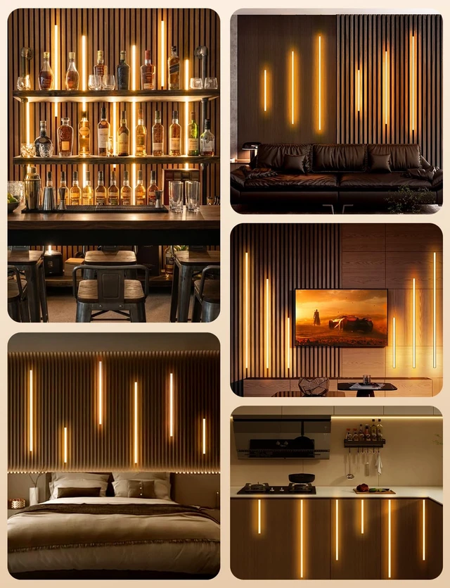 Alt view image 5 of 6 - 3000K LED Recessed Lighting Kit, 6pcs Adhesive Wall Strip Lights with WiFi | Wall Panel Light for Wood Slat Wall Panels, Black Shell Lights Alexa & Google Assistant for Stairs Under Cabinet Home Decor