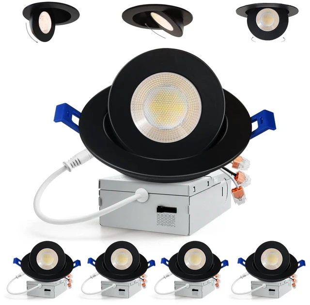 Main image of Adetu 4 inch Black Gimbal LED Recessed Light, 5CCT, 10W=95W,982LM, 4 Pack | 360°+90° Rotatable, MultiAngle Adjustable, 2700K5000K Selectable CCT, 5%100% Dimming, Damp Rated, ETL&IC