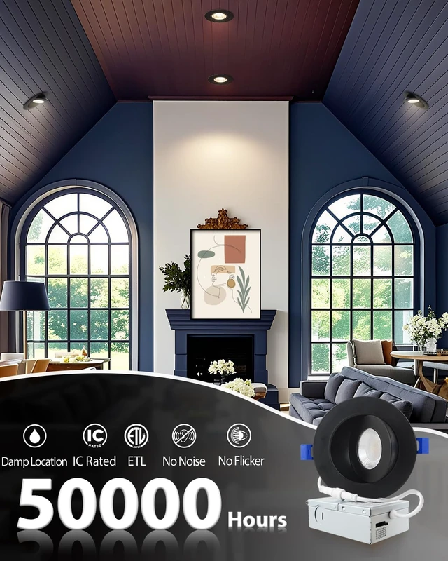 Alt view image 7 of 7 - Adetu 4 inch Black Gimbal LED Recessed Light, 5CCT, 10W=95W,982LM, 4 Pack | 360°+90° Rotatable, MultiAngle Adjustable, 2700K5000K Selectable CCT, 5%100% Dimming, Damp Rated, ETL&IC