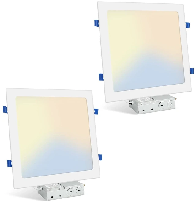 Main image of HONZIN 2 Pack 12 Inch Square LED Recessed Lighting, 24W, 5CCT, Ultra-Thin | Dimmable IC Rated Canless Ceiling Lights with Junction Box, Selectable 2700K/3000K/3500K/4000K/5000K, White
