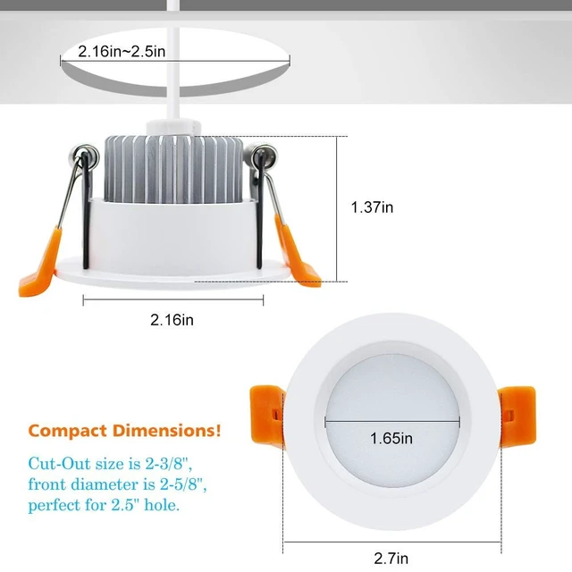Alt view image 5 of 7 - 2 Inch LED Downlight, Recessed Lighting Dimmable Ceiling Light, 3W, 5500K Daylight White, CRI80 with LED Driver(35W Halogen Equivalent), 4 Pack
