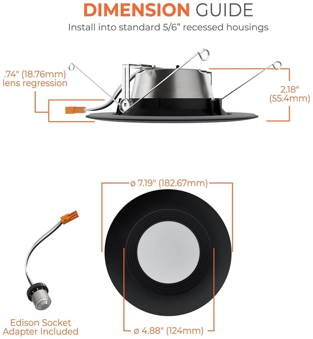 Alt view image 2 of 7 - Halo LT 5/6 inch LED recessed Can Light Trim 5CCT dimmable 685lm Black 4PK | recessed baffle retrofit can light replacement trim, low glare, wet-rated for showers and outdoor use, Dims to 10%